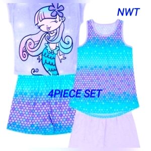 Mermaid Flamingo Pajamas Cute 4PC Set Shorts T-shirt Comfy Adorable 18 XXL NWT